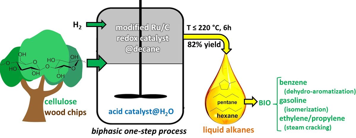 Direct Catalytic Conversion of Cellulose to Liquid Straight-Chain Alkanes